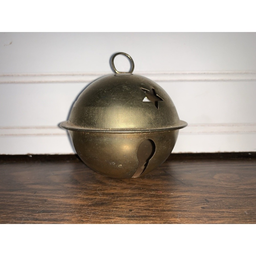 Vintage Large Gold Brass Jingle Bell Ornament Star‎ Cut Outs 3"